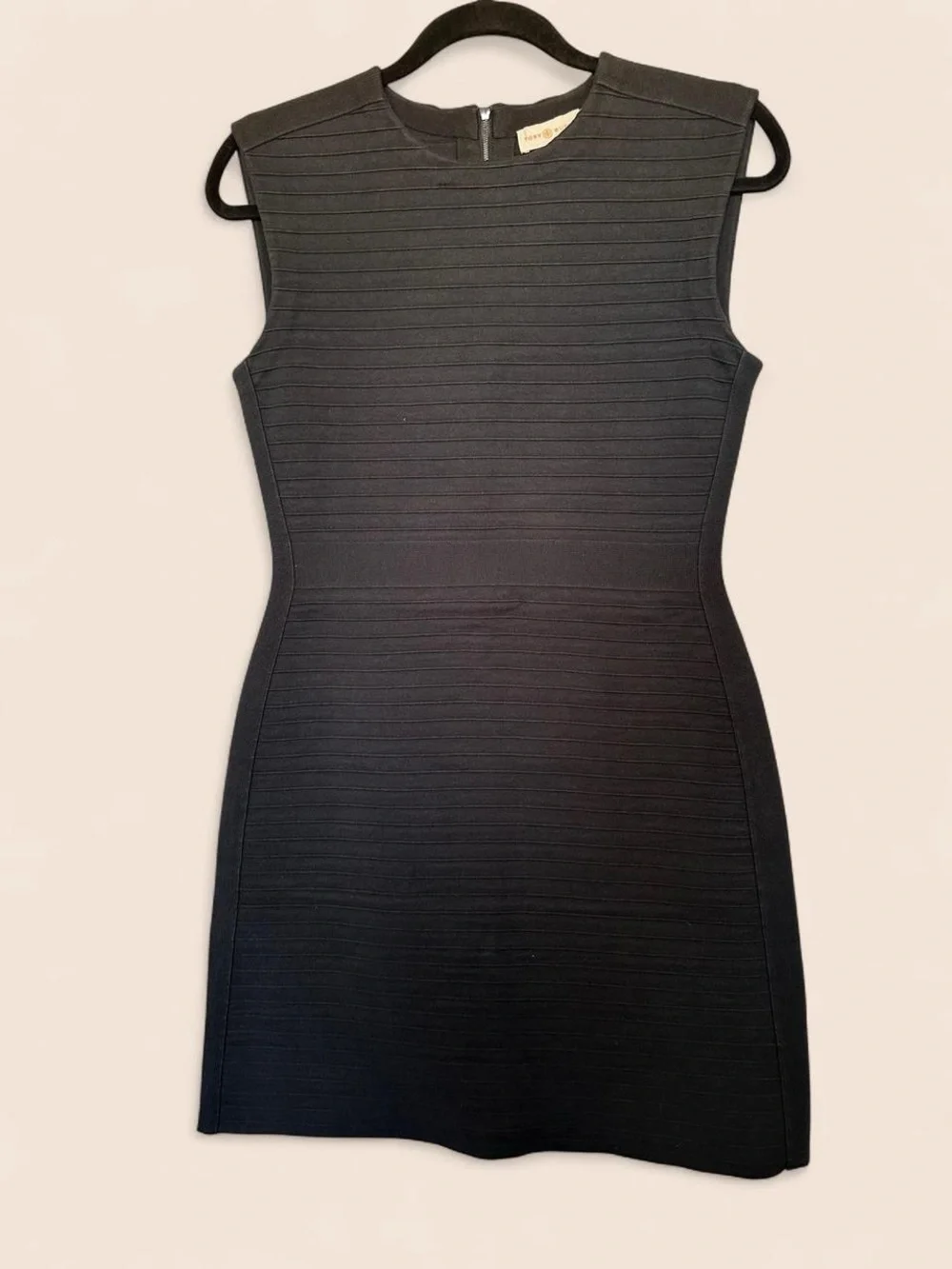 Tory Burch Sleeveless Black Ribbed Cotton Knit Sheath Dress Small